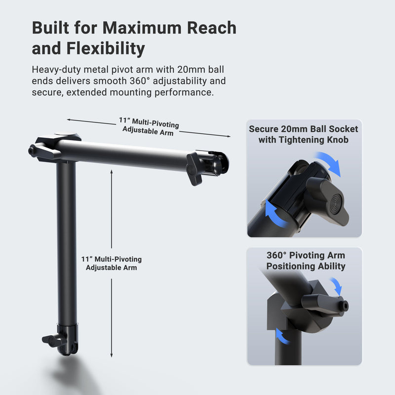 Dual 20mm Ball Socket Adjustable Pivot Arm