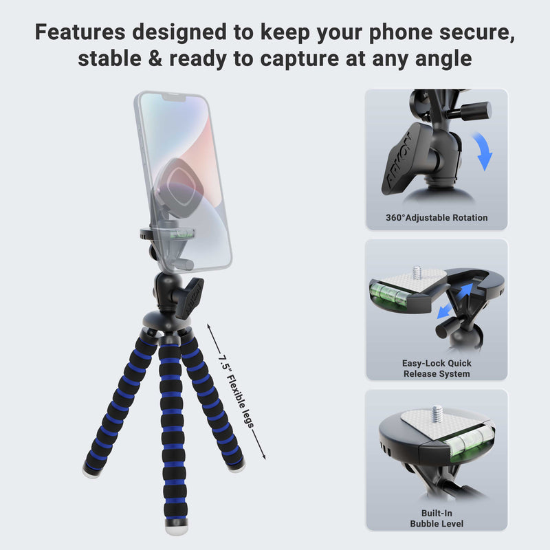 The 11-inch Tripod Mount with Magnetic Phone Holder is perfect for streaming live video, offering stable, secure phone capture with flexible legs, 360° adjustable rotation, quick-release system, and a built-in bubble level.