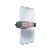 The Mobile Grip 2 Universal Phone Holder for iPhone, Galaxy, Note, and more is shown in black with adjustable grips securely holding a modern smartphone at an angle on a white background.