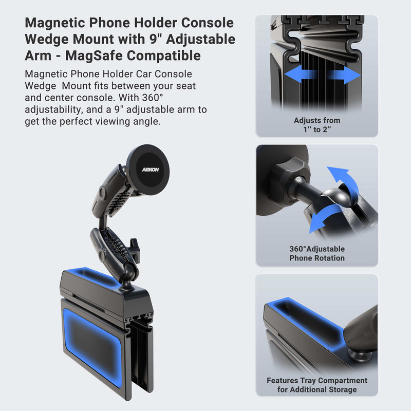 Magnetic Holder with Seat Wedge Mount and Dual Shaft Arm - MagSafe Compatible