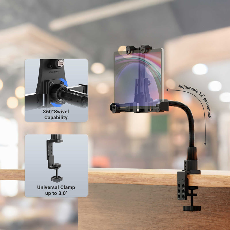 LockVise™ POS Locking Tablet Holder with 12” Gooseneck Clamp Mount