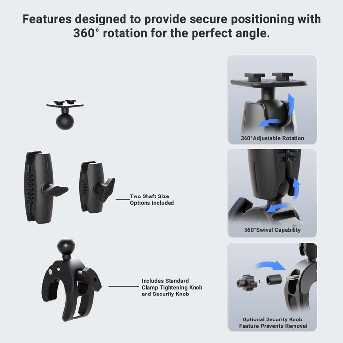 Robust Clamp Mount with Security Knob - Dual T-Tab Compatible