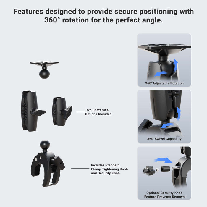 Robust Clamp Mount with Security Knob - 4-Hole AMPS Compatible