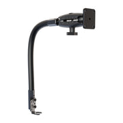 Black adjustable arm mount on a white background