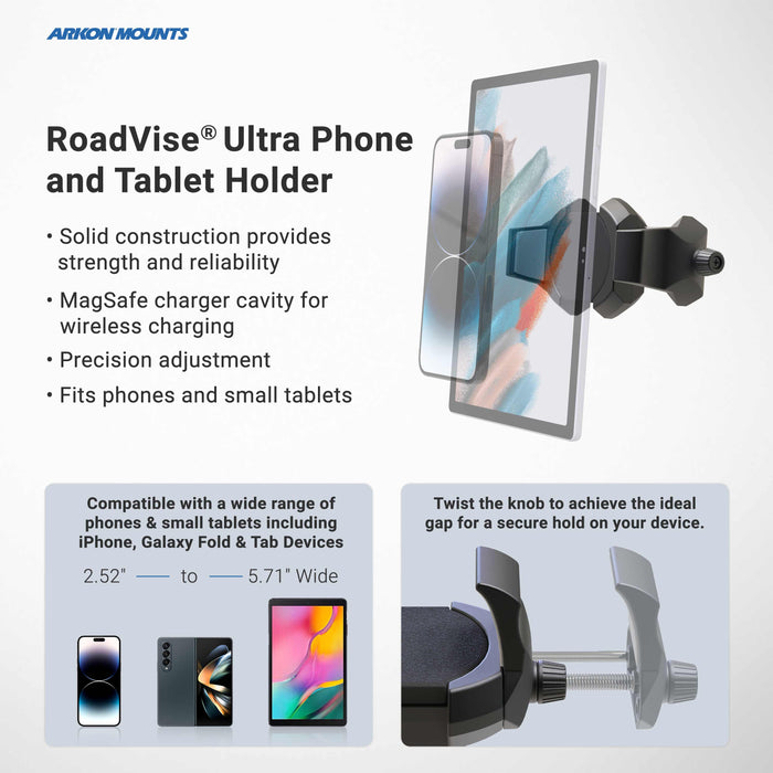 RoadVise® Ultra Motorcycle Handlebar Mirror Pinch Bolt Stem Phone and Tablet Mount