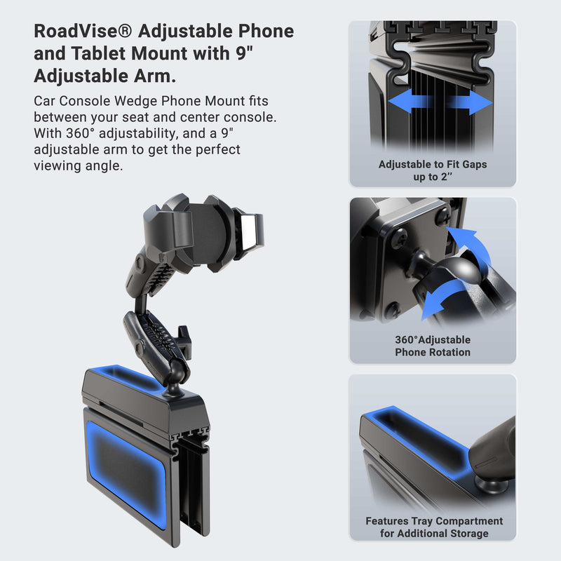 Car Seat Wedge RoadVise® Ultra Phone Holder with Dual Shaft Arms