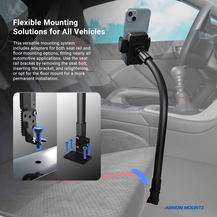 Car or Truck Seat Rail or Floor Mega Grip™ Phone Holder Mount