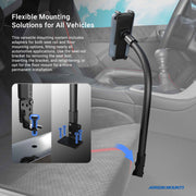 The Slim-Grip® Ultra 22 Seat Rail or Floor Car Mount fits most vehicles and includes a diagram for bolt installation to the seat rail. Use it for iPhone, Galaxy, Note, iPad, and more, with options for seat rail or floor mounting.