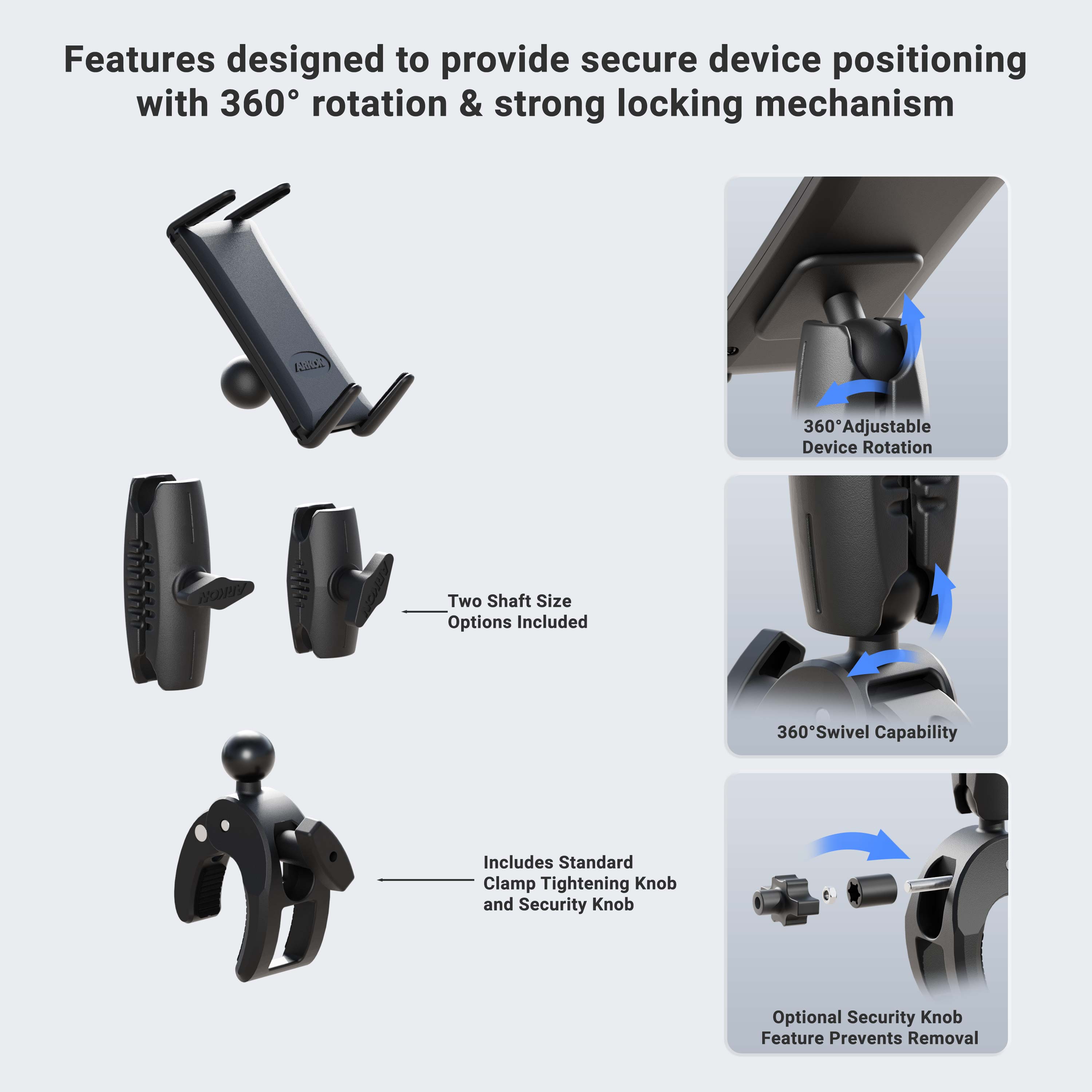 Arkon Mounts Slim-Grip Phone and Tablet Clamp Mount - Thumbnail 4