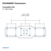 Technical diagram of a mounting bracket with dimensions and compatibility details on a white background.
