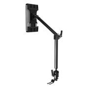 Arkon Mounts Seat Rail Mount with Slim-Grip® Ultra Pro Tablet Holder featuring a vertical support arm, a swivel ball joint, and a bracket for attaching to a vehicle seat rail.
