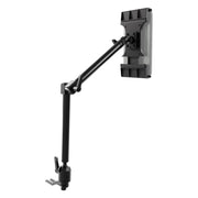 An Arkon Mounts Seat Rail Mount with Slim-Grip® Ultra Pro Tablet Holder featuring a universal tablet holder on a heavy-duty articulated arm attached to a vehicle seat rail bracket.