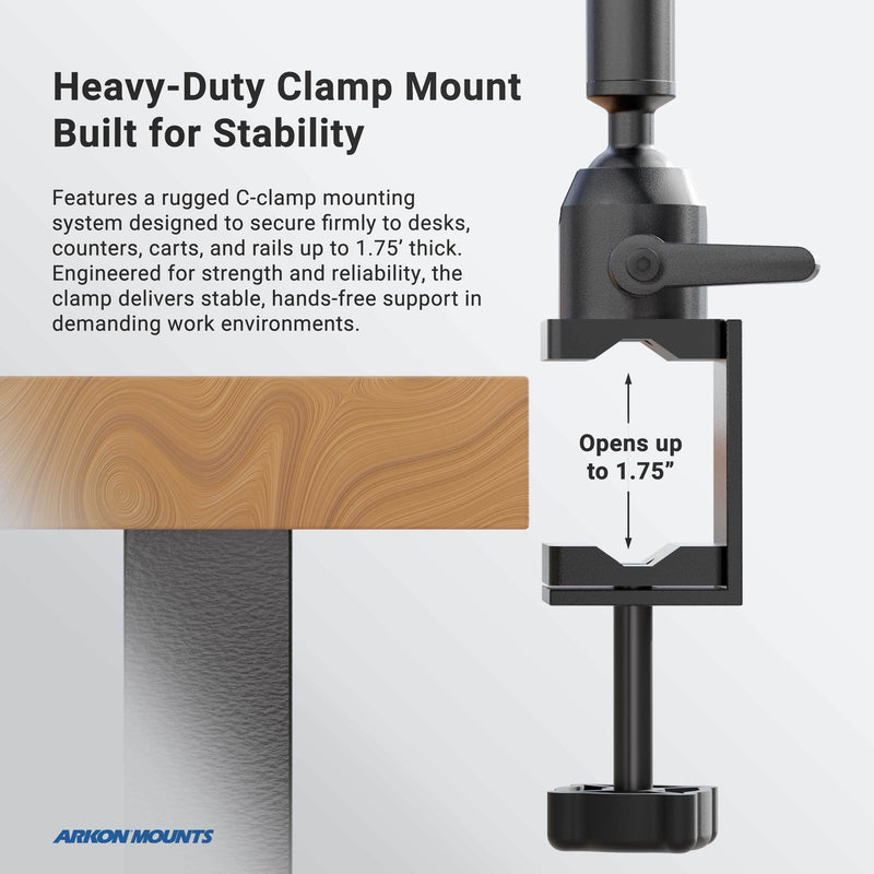 Slim-Grip® Tablet Holder with Heavy-Duty Desk or Wheelchair Clamp Mount and 22" Arm