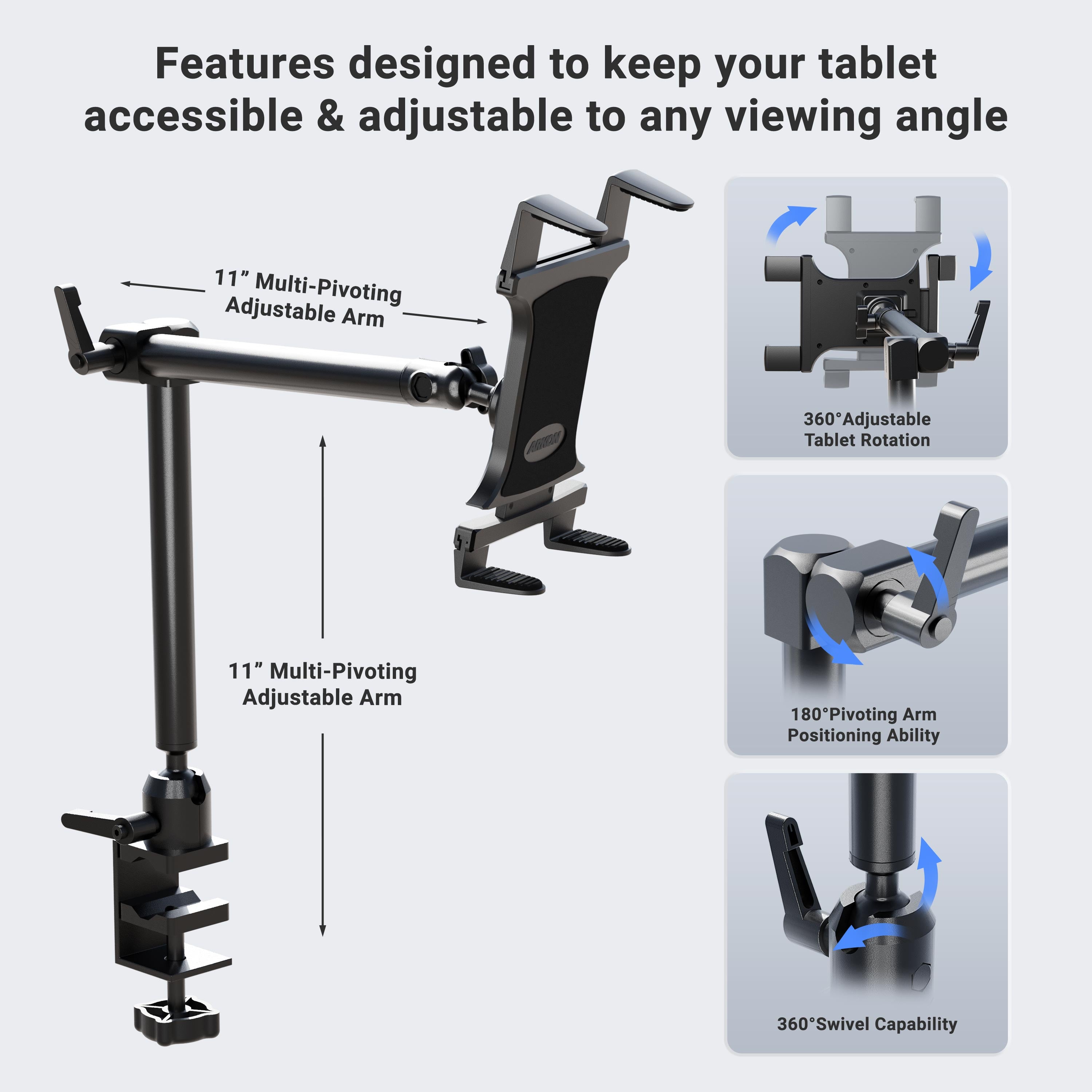 Slim-Grip® Tablet Holder with Heavy-Duty Desk or Wheelchair Clamp