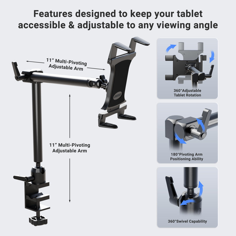 Slim-Grip® Tablet Holder with Heavy-Duty Desk or Wheelchair Clamp Mount and 22" Arm