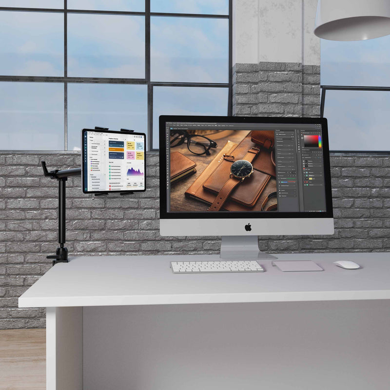 Slim-Grip® Tablet Holder with Heavy-Duty Desk or Wheelchair Clamp Mount and 22" Arm