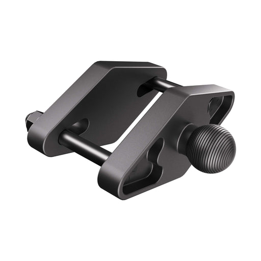 Black metal clamp on a white background