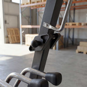 Close-up of a piece of forklift in a warehouse setting