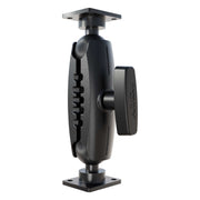 The XMS 7.75 Aluminum AMPS Drill-Base Mounting Pedestal features black articulated arms, square base plates, a central ARKON locking knob, and industrial-strength support—compatible with 38mm devices for adjustable mounting.