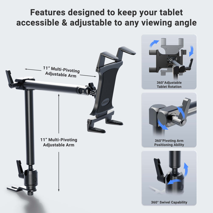 Heavy-Duty Car or Truck Seat Rail Tablet Mount with 22" Arm