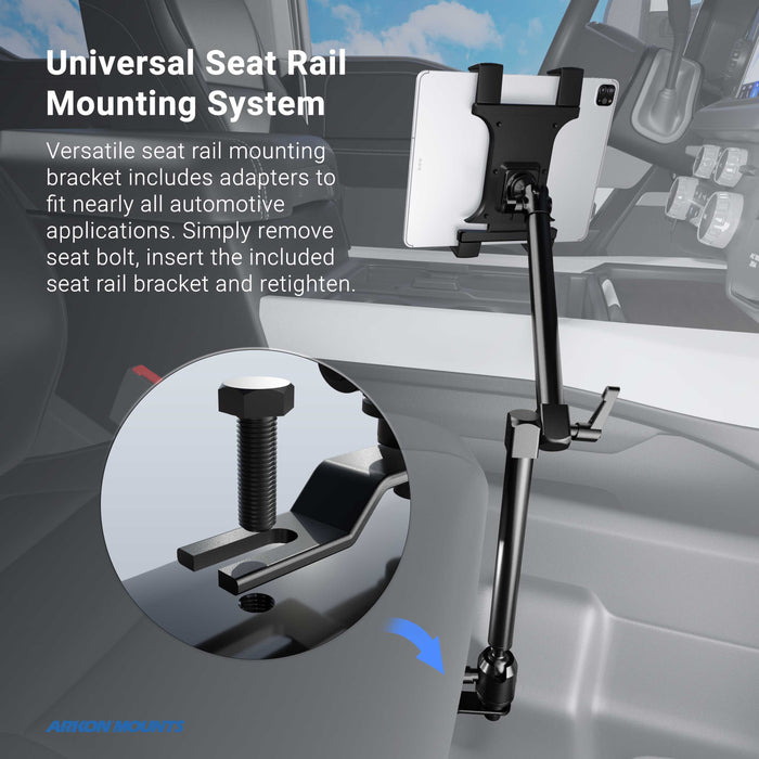 Heavy-Duty Car or Truck Seat Rail Tablet Mount with 22" Arm