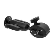 The Arkon Mounts Robust® Shaft Heavy-Duty Clamp Mount - 38mm features a black, adjustable mounting clamp with a round base and rotating arm, ideal for securing devices to various surfaces. Constructed from reinforced composite materials for enhanced durability, this mount is equipped with a tightening knob and circular attachment point, ensuring reliable performance in demanding applications.