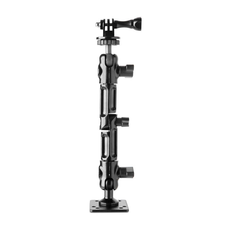 The Heavy-Duty Wall Mount with Multi-Angle Arm for GoPro HERO Action Cameras offers secure, adjustable support for live streaming, featuring sturdy joints and knobs—ideal as an accessory against a white background.
