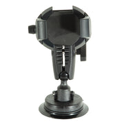 The RoadVise® Ultra Holder with Windshield Mount is a black adjustable phone holder featuring grip arms and a sturdy suction cup base for secure front-facing windshield installation.