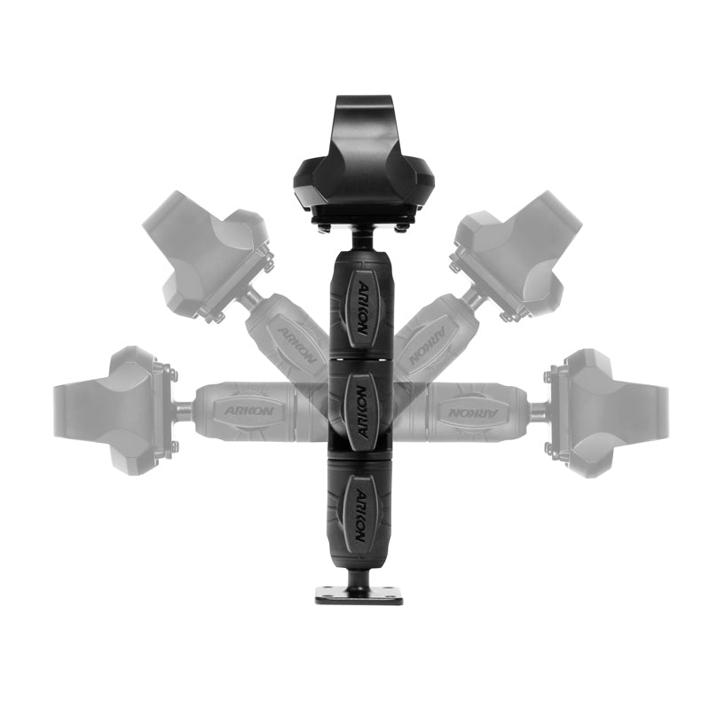 The RoadVise® Ultra Holder with OCTO™ Drill-Base Mount is displayed in various swivel positions on a white background, highlighting its adjustable design and flexible range of motion.