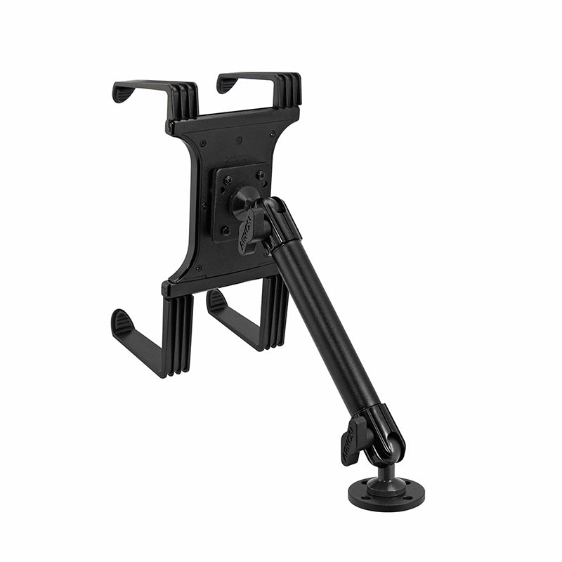 The Portable Mobile Printer Car & Truck Mount with Drill Base securely holds Zebra, Epson, and Brother printers in vehicles, featuring adjustable arms and a stable design for reliable use in cars or trucks.