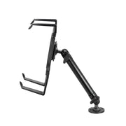 A Portable Mobile Printer Car & Truck Mount with drill base for Zebra, Epson, and Brother printers is shown from the side against a white background. It features an adjustable arm and a sturdy round base.