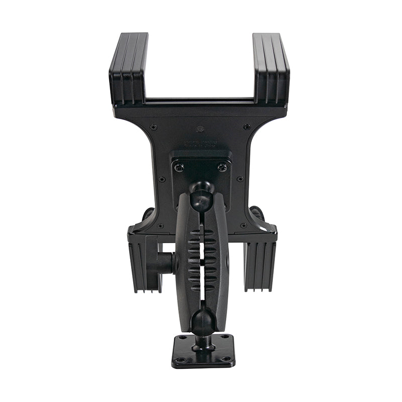 Black adjustable wall or ceiling mount with grooves and gear mechanism, designed as a Portable Mobile Printer Car Truck Drill Base Mount for Zebra, Epson, and Brother printers to securely hold your device.