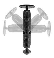 The Circular Mounting Pattern with Diamond-Shaped Drill Base Mount is shown upright, with overlays illustrating its tilt and rotation for versatile commercial vehicle setups, highlighting its 25mm ball compatible design.