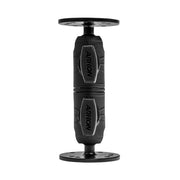 The Double Socket Swivel Arm with Circular Mount Plates is a black, cylindrical connector featuring two flat circular mount plates and ARKON branding on its center grip sections for secure device mounting.