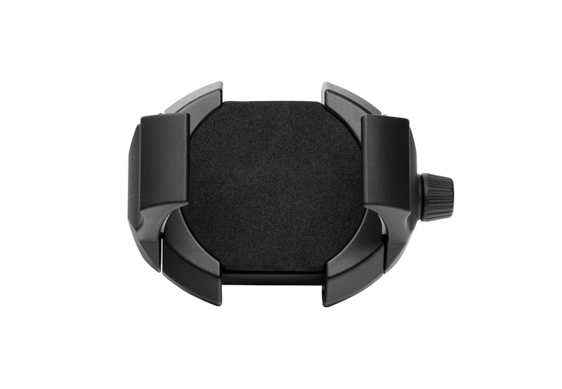 RoadVise® Ultra Phone and Tablet Holder, black and adjustable with cushioned grips, shown from above on a white background; AMPS compatible mount allows for versatile use.