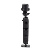 The RoadVise® Ratchet Phone Holder with Drill Base Mount is a black adjustable bracket with multiple joints, offering universal compatibility for attaching phones or accessories.
