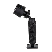 The RoadVise® Holder with Double Socket Arm and Drill-Base Mount securely holds phones or devices with its adjustable dual-joint arm and square drill-base mount for versatile attachment to various surfaces.