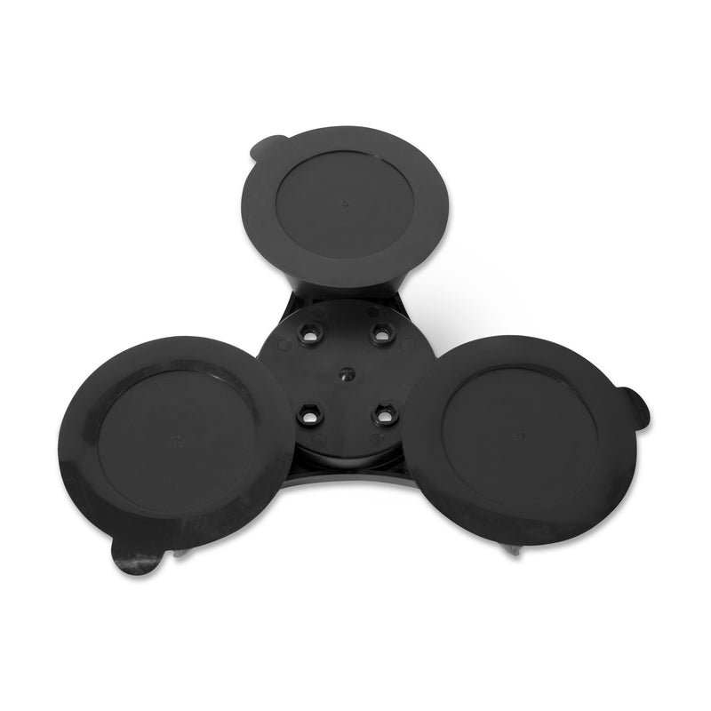 The Triple Splitter Bar Plate with Suction Mounts and AMPS Base features three circular pads in a triangular layout, ideal for supporting and moving heavy items.