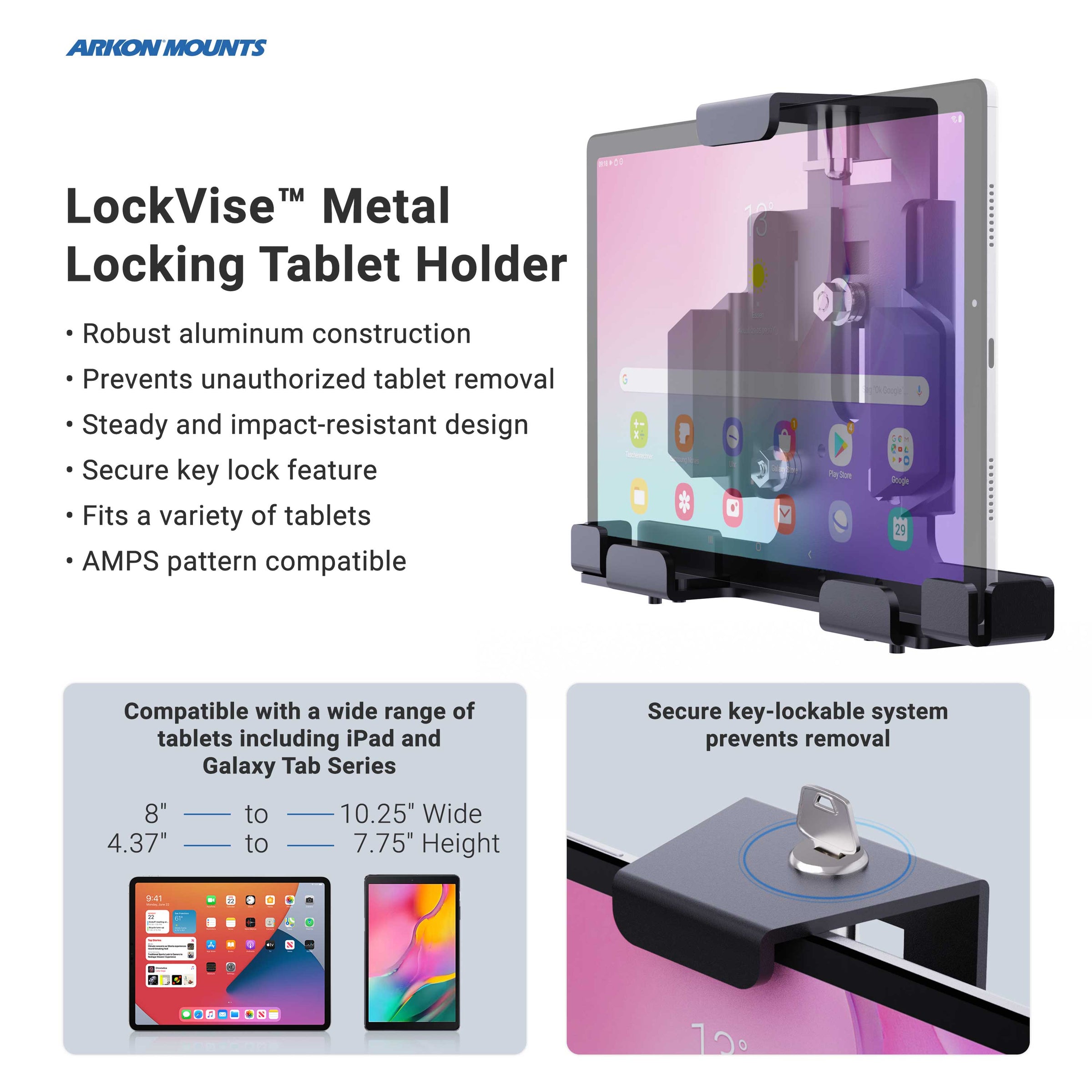 LockVise™ Metal Locking Tablet Clamp Mount with 3.75” Arm — Arkon Mounts