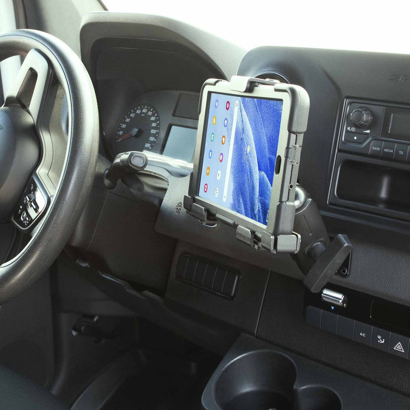 LockVise™ Metal Locking Tablet Mount with Drill Base Mount and 5" Metal Shaft