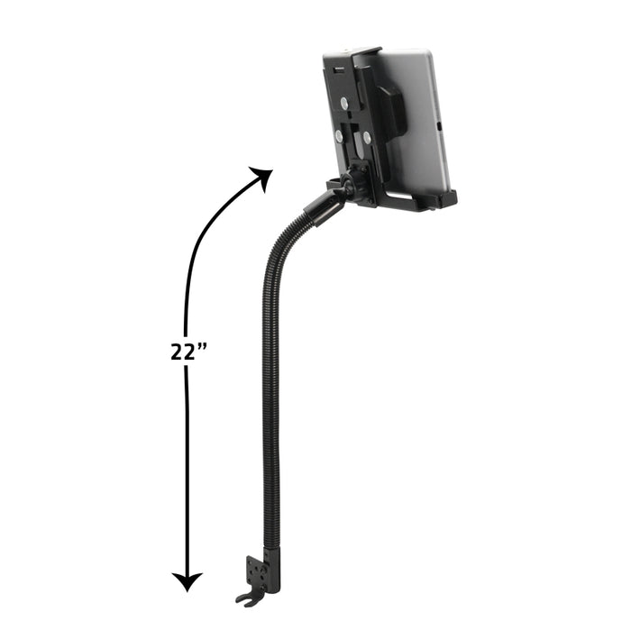 Metal Seat Rail Locking Tablet Holder with adjustable arm for car or trucks, works with iPad