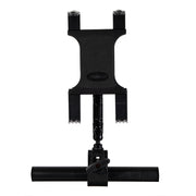 The Slim-Grip® Tablet Holder with Multi-Angle Arm and Clamp Mount is a black holder designed to attach securely to a horizontal bar, featuring an adjustable arm and shown against a white background.
