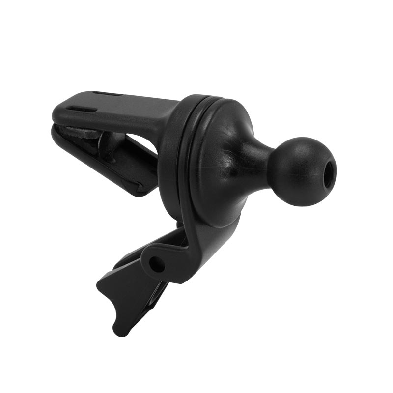 Securely hold your Garmin nuvi 40, 50, 200, 2013, 24x5, or 25x5 GPS while driving with this black plastic air vent car mount featuring a 17mm swivel ball and spring-loaded clip for easy attachment to your car vent.