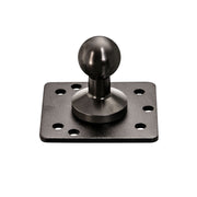 The XMS 20mm AMPS Adapter Plate is an aluminum mounting plate with a central 20mm ball adapter and six evenly spaced screw holes in the AMPS pattern, ideal for securely attaching or mounting equipment.