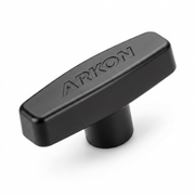 A black metal cabinet knob with a flat, rectangular T-handle design and a cylindrical base, featuring the brand name 'ARKON' embossed on the top surface, shown on a white background.