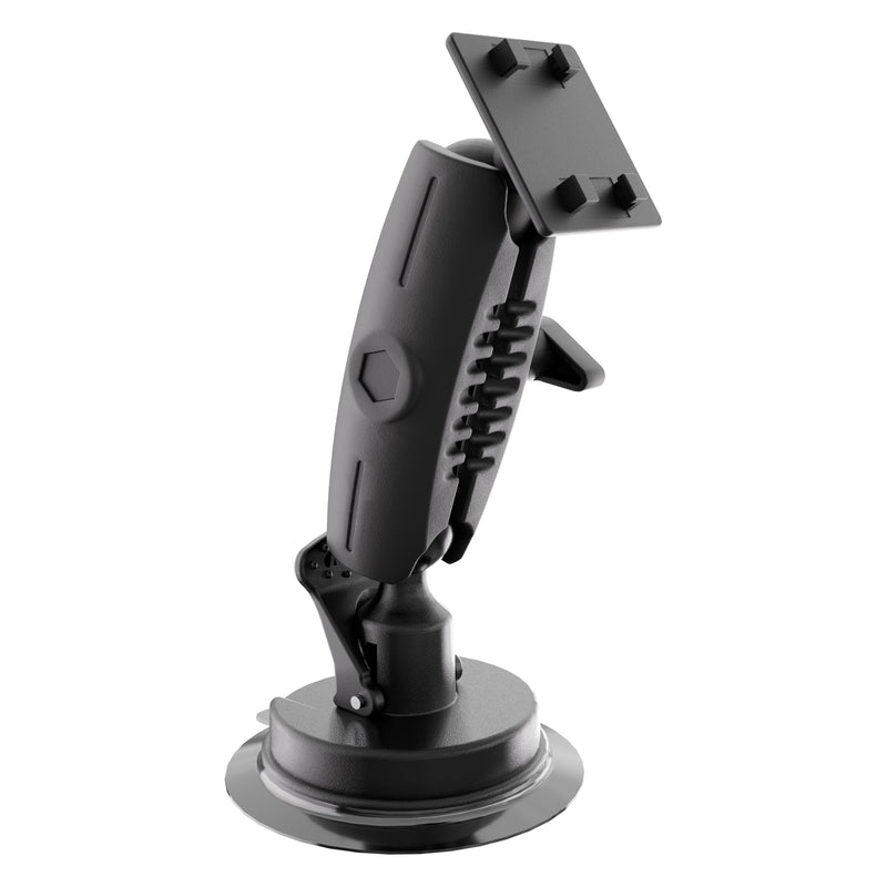 The 80mm Windshield Suction Mount is a black adjustable arm holder with a rectangular 4-prong plate, designed to secure Herbert Richter iGRIP phones and tablets on smooth surfaces like windshields or dashboards.