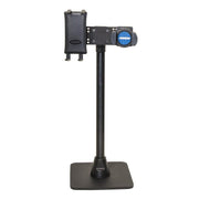The TW Broadcaster Combo Slim-Grip® Ultra 29-inch Stand Holder for Live Streaming is a black, adjustable metal stand with a sturdy square base, blue-labeled top mount, and knobs for easy device positioning.