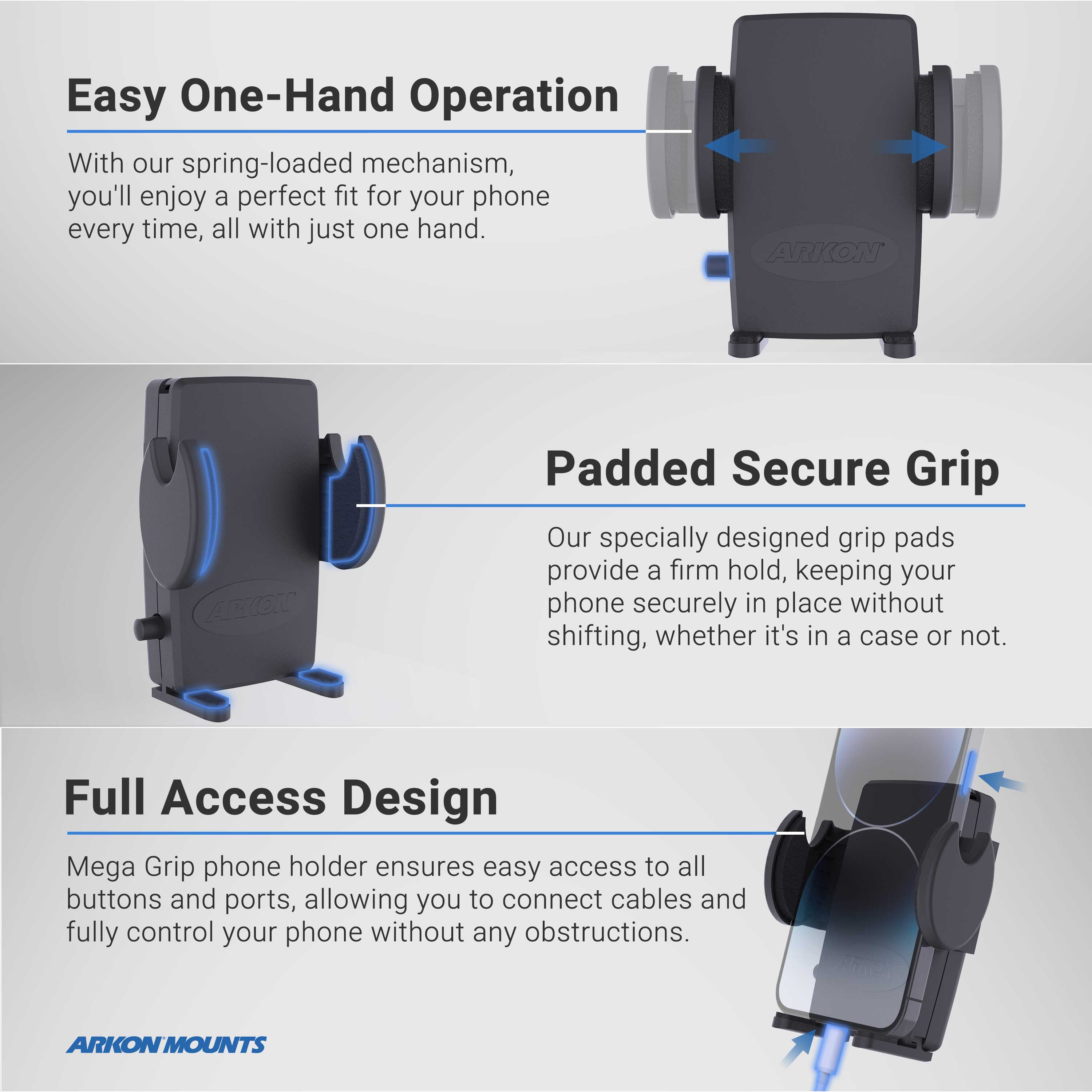 Mega Grip™ Phone Holder with Car Seat Rail Mount and 18
