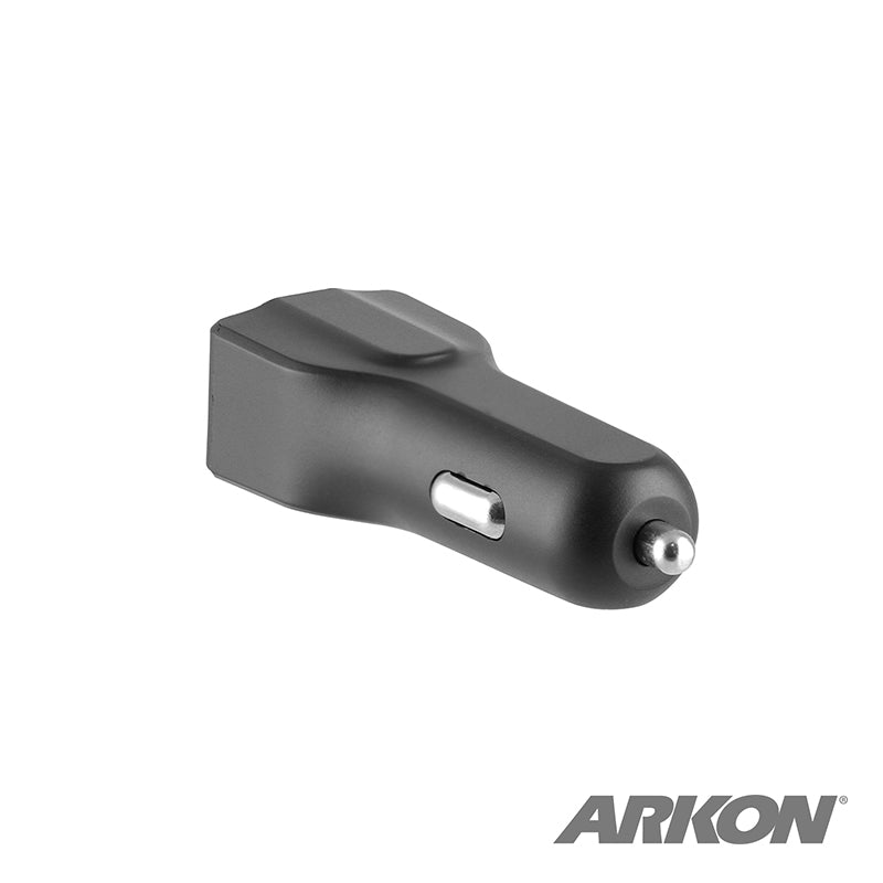 The Car Charger with Quick Charge 3.0 and USB A Ports is shown in black on a white background, featuring a single USB A port. The ARKON logo appears in the bottom right corner.