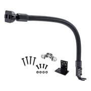 The Car or Truck Seat Rail Bolt or Floor Mount features a 22 flexible gooseneck arm in black with screws, nuts, a round clamp, and two metal mounting brackets—ideal for floor tablet mounting—displayed on a white background.